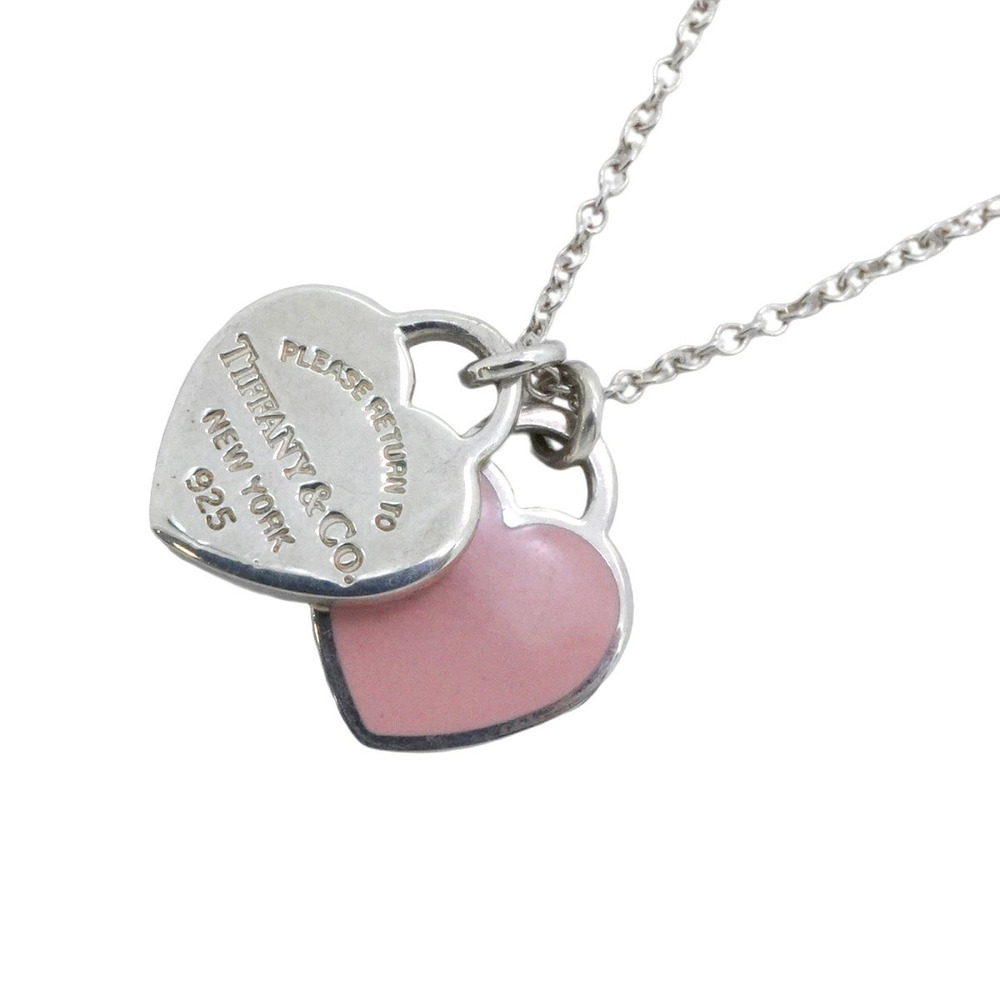 Tiffany CO Necklace Double to Heart Sterling Silver Pink